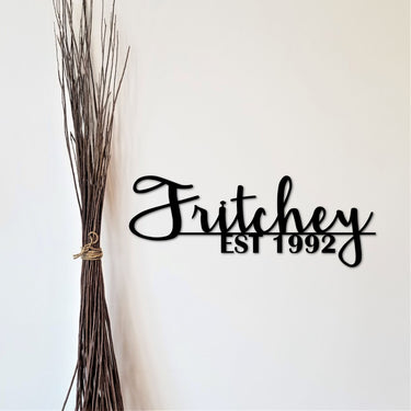 Last Name Sign with Established Year | Custom Family Name Sign | Metal Wall Decor | Personalized Housewarming, Wedding Gift | Wedding Sign